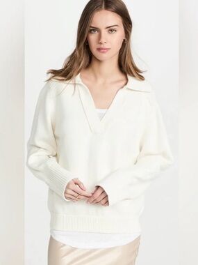 Brochu Walker Rainer Collared V-Neck Layered Look Sweater XS Tusk Cotton Linen